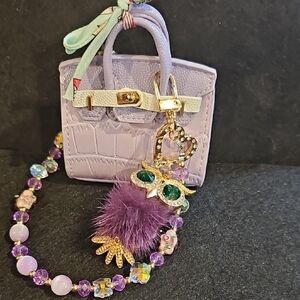 Purple Mini Handbag Bag Charm with Keychain